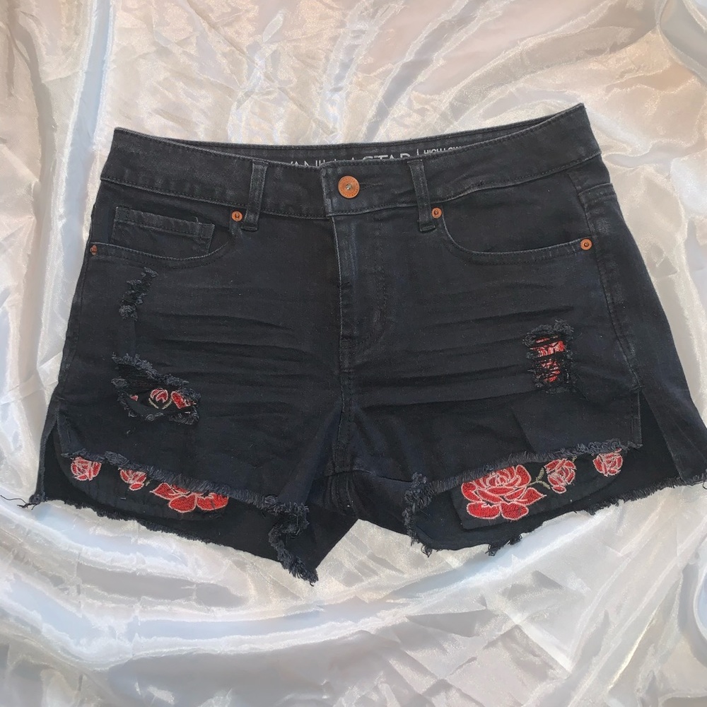 Vanilla Star black shorts with rose patchwork